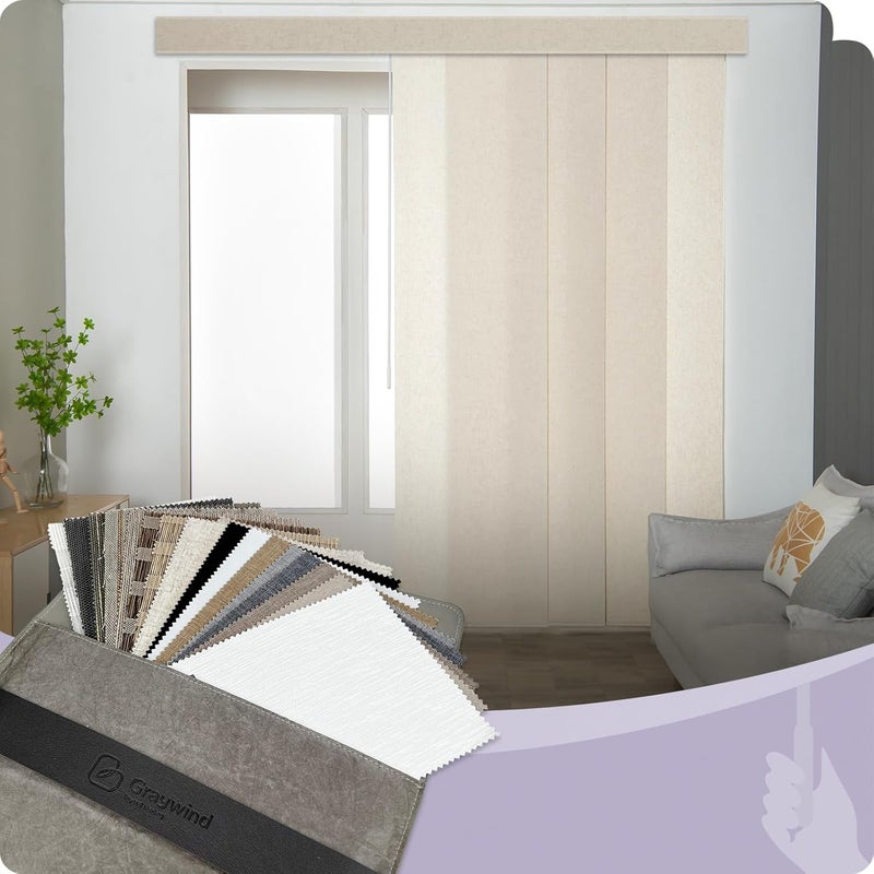 Graywind Manual Sliding Panels 100% Blackout Privacy Panel Track Blinds Wand Control Window Blinds for Patio Sliding Glass Door Large Windows Width Up to 153" (Z - Classic Hue Line) - Image 1